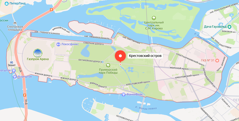 Остров Крестовский на карте